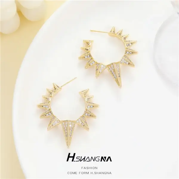 Wholesale Rhombus Earrings For Women Featuring 925 Sterling Silver Ear Pins, Copper Base With Electroplated Gold And Zircon Inlay