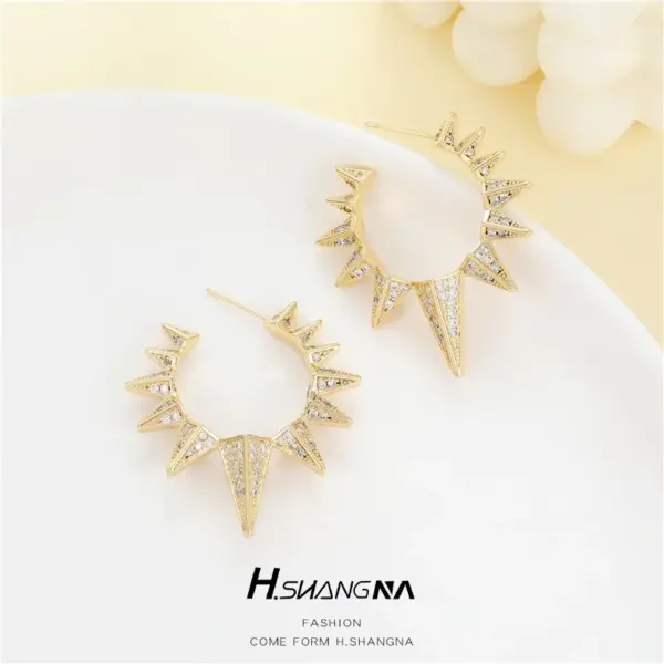 Wholesale Rhombus Earrings For Women Featuring 925 Sterling Silver Ear Pins, Copper Base With Electroplated Gold And Zircon Inlay