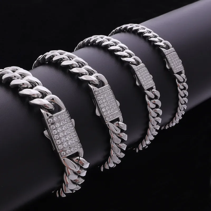 Wholesale Hip Hop Style Cuban Link Bracelet Full Drill 18K Gold Plated Stainless Steel Personalized Fashion Jewelry For Men And Women