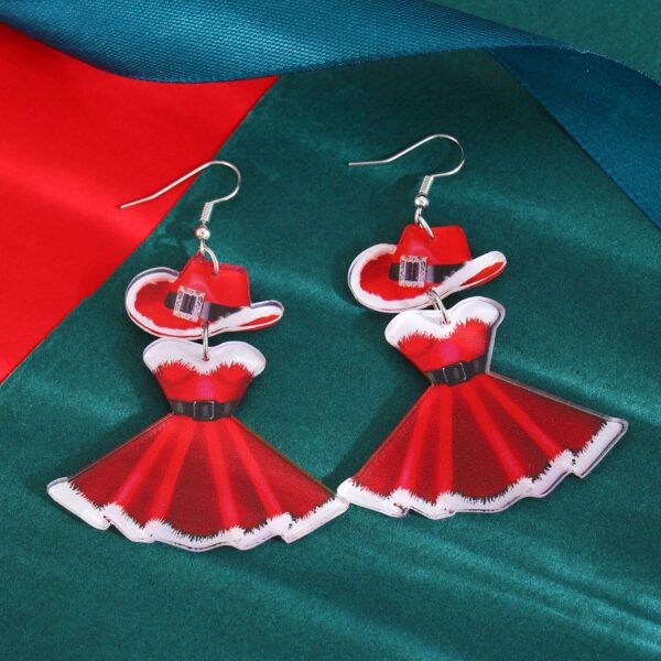 oly-56952d87794c2d288fd182d7d624903c Wholesale Christmas Carnival Party Acrylic Earrings Fashion Red Dress Hat Niche Earrings Christmas Earrings Women