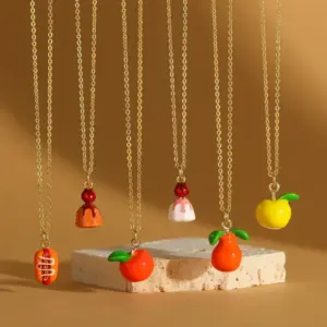 Wholesale New Fashion Sweet Cute Retro Fruit Cake Shape Exquisite Vacation Style Simple Copper Pendant Necklace Collarbone Chain For Women
