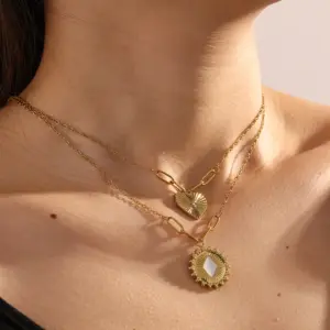 Wholesale Heart Shape Necklace For Women, 18K Gold Plated 304 Stainless Steel With Zircon Inlay, 0.03µm Thickness