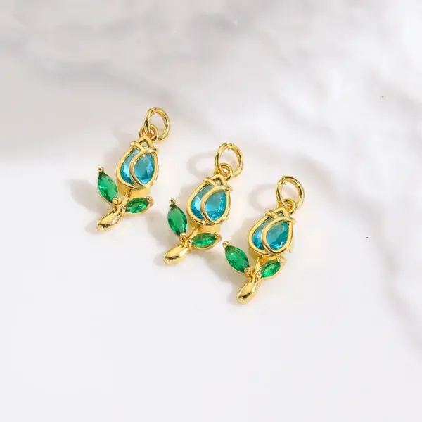 oly-56be7c80788926760994df0c16998210 Wholesale Copper Platinum Plated Smooth Zircon Rose Flower Tulip Pendant DIY Jewelry Hanging Bracelet Earring Accessories Chain Spacer Princess Style Gorgeous Cute Pastoral Romantic