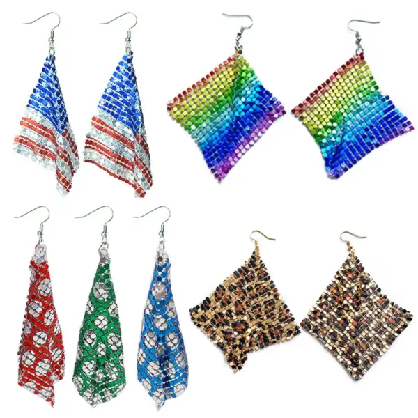 oly-56ce13bfd78c731ad7c19a5f681ace45 Wholesale American Flag Rainbow Zebra Spot Aluminum Sheet Metal Mesh Earrings Party Nightclub Fashionable Geometric Pattern Ear Jewelry