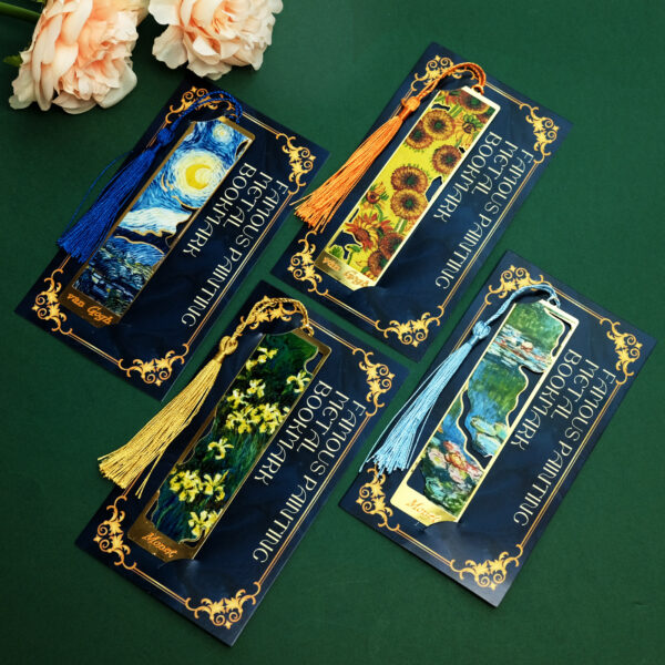 Wholesale Vintage Famous Painting Oil Painting Style Metal Bookmark Hollow Reading Book Page Clip Hand Account Pendant Metal Bookmark Creative Gift