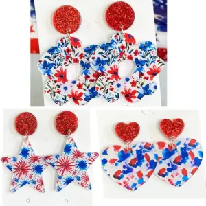 Wholesale Acrylic Floral Bohemian Earrings American Style Sensory Light Summer Independent Day Patriotic Wave Boho Geometric Pattern Women