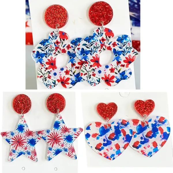 Wholesale Acrylic Floral Bohemian Earrings American Style Sensory Light Summer Independent Day Patriotic Wave Boho Geometric Pattern Women