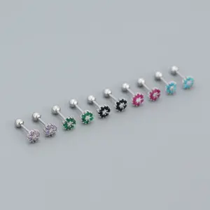 Wholesale 925 Sterling Silver Turquoise Rhinestones Flower Ear Studs