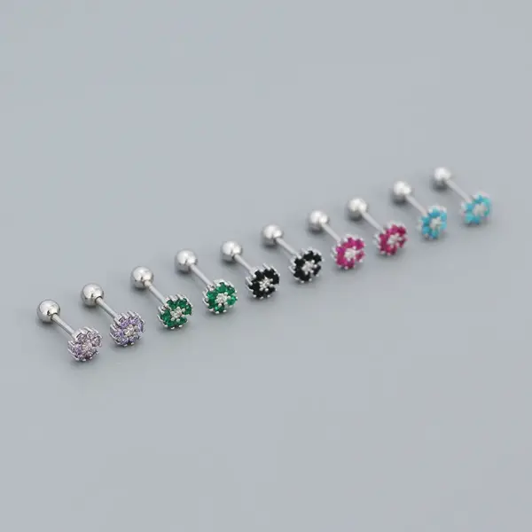 Wholesale 925 Sterling Silver Turquoise Rhinestones Flower Ear Studs
