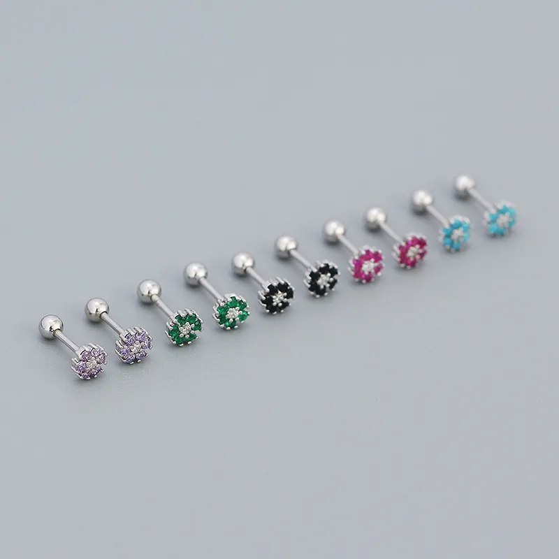 Wholesale 925 Sterling Silver Turquoise Rhinestones Flower Ear Studs
