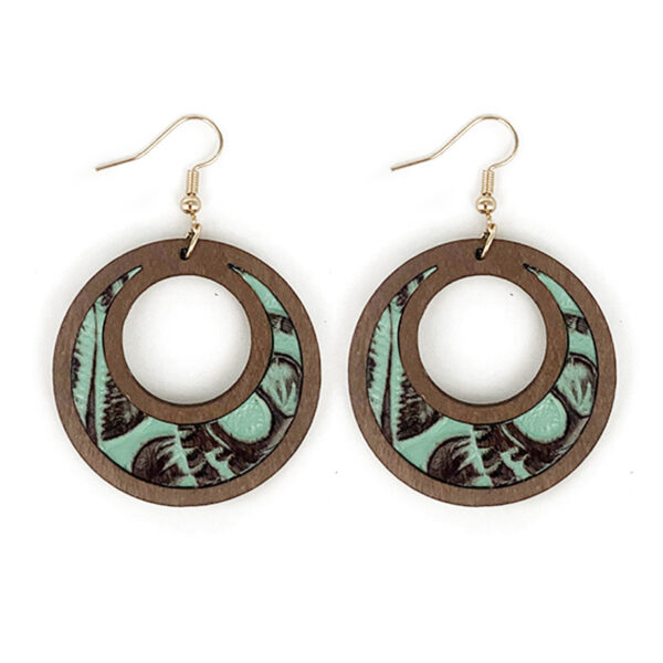 Wholesale Western leather earrings hollow texture inlaid earrings light fashion wood earrings manufacturers supply