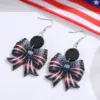 Wholesale Retro White Wood Bow Tie Print Drop Earrings For Women With 304 Stainless Steel Ear Pins