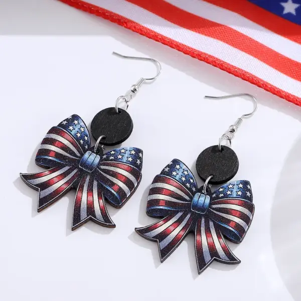 Wholesale Retro White Wood Bow Tie Print Drop Earrings For Women With 304 Stainless Steel Ear Pins