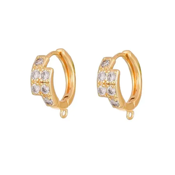 Wholesale Geometric Earrings For Women With Copper Posts, 14K Real Gold Plated Bezel Setting And Zircon Inlay