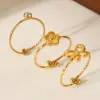 Wholesale 304 Stainless Steel Flower Bow Knot PVD Coated Zircon 18K Gold 18K Real Gold Plated IG Style Simple Style Waterproof Non Tarnish Inlay Gold Open Rings