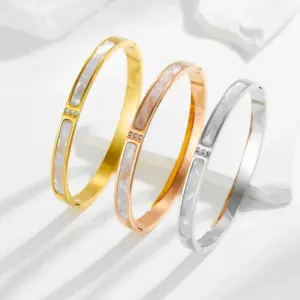 Wholesale Real Gold Plated Geometric 304 Stainless Steel Glam Romantic Waterproof Non Tarnish 304 Stainless Steel Bangle