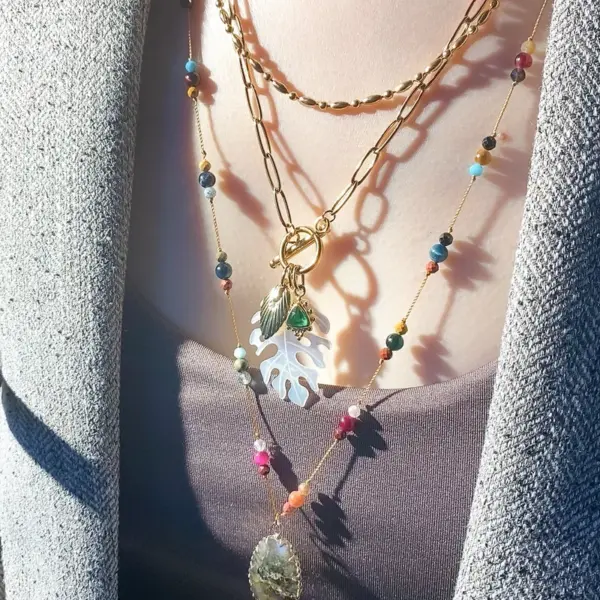 Wholesale Fresh Floral Element Feather Necklace Multifunctional Elegant Cute Handmade Titanium Steel Vacuum Gold Plated Lobster Clasp Regular Chain