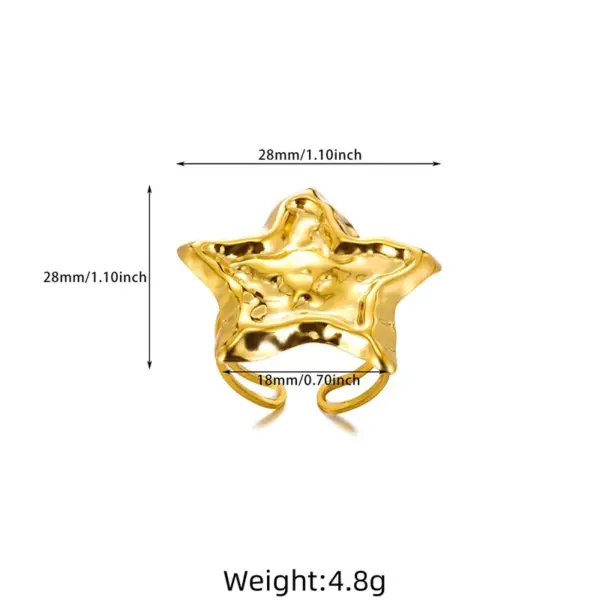 Wholesale PVD Coated Real Gold Plated Sun Star Heart Shape 304 Stainless Steel Hip-Hop Exaggerated Oversized Waterproof Non Tarnish Open Rings
