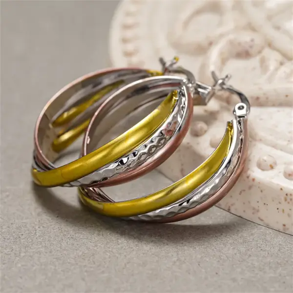 Wholesale Three-dimensional Geometric Earrings For Women In Copper With KC Golden Plated Water Plating And 0.03µm Thickness
