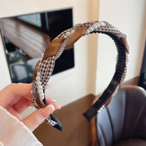 Brown pearl rhinestone twist headband