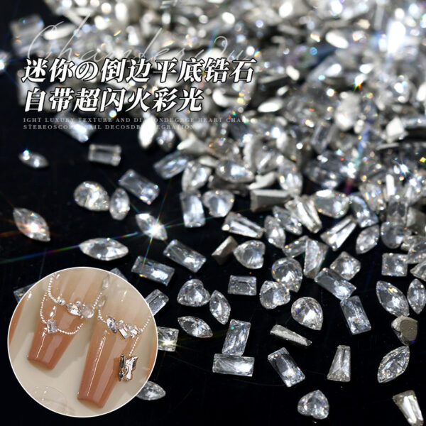 Wholesale Flat-bottomed zircon nail jewelry flash mini transparent white mixed shaped inverted side pile drill nail jewelry