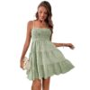 oly-575d917444064db5baec5c5fd72f59ae Wholesale Women’s Summer Arrival One-character Collar Thin Sling Solid Color All-match Textured Dress