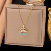 Wholesale Round Inlay Pendant Necklace For Women In Copper With 18K Real Gold Plated Water Plating And Artificial Rhinestones On Cable Chain