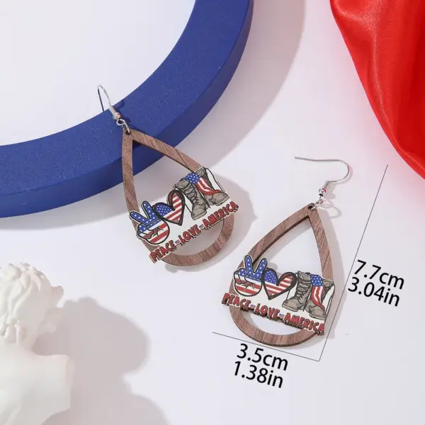 Wholesale 1 Pair Novelty Streetwear Water Droplets American Flag Boots Wood Drop Earrings