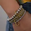 Wholesale Stainless Steel 18K Gold Plated Multi-Layer Beaded Elastic Rope Bracelet Casual Everyday Date Selfie Festival Geometric Pattern