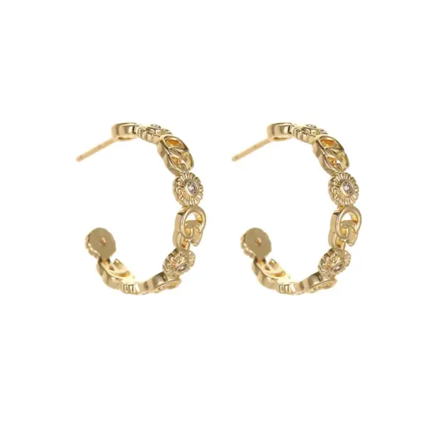 Wholesale Double Ring Stud Earrings For Women In Copper With Artificial Gemstones And 925 Sterling Silver Ear Pins, Exaggerated Style
