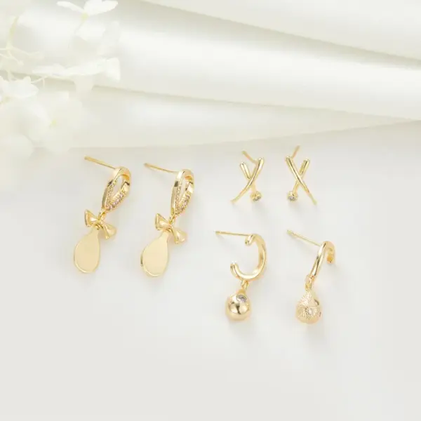 Wholesale Geometric Stud Earrings For Women With 925 Sterling Silver Posts, Waterproof Non Tarnish Copper, 14K Real Gold Plated And Zircon Inlay