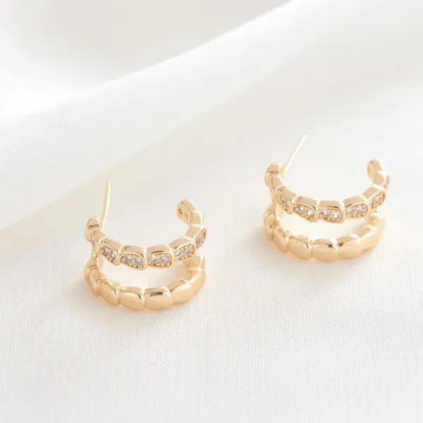 Wholesale Three-dimensional Geometric Earrings In Copper With 14K Real Gold Plating And Zircon Inlay, Featuring 925 Sterling Silver Studs