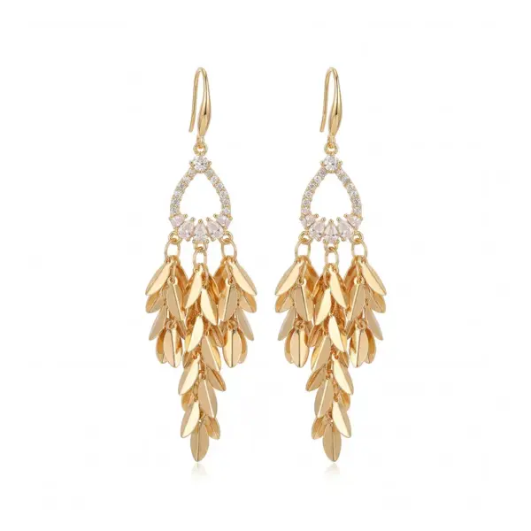 Wholesale Women’s Real Gold Plated Copper Tassel Grain Drop Earrings Featuring Elegant Design