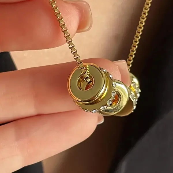 Wholesale Round Pendant Necklace For Women, 18K Gold Plated 304 Stainless Steel, PVD Coated, Zircon Inlay, Box Chain