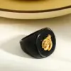 Wholesale 304 Stainless Steel Vacuum Furnace Plated 18K Real Gold Geometric Acrylic Animal Owl Bee Ladybug Butterfly Unisex Ring