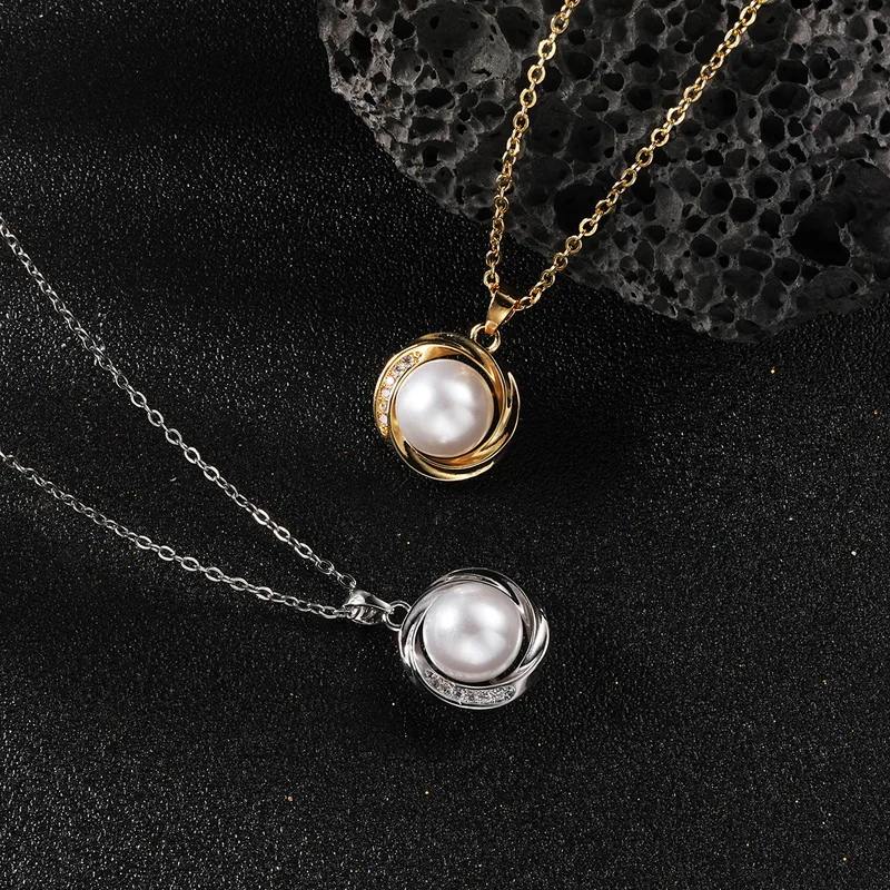 Wholesale Spiral Pendant Necklace For Women With Imitation Pearl And Rhinestones On A Cable Chain
