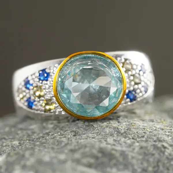 Wholesale Geometric Women’s Ring With Claw Setting, Copper Base With White K Water Plating, Featuring Zircon Inlay