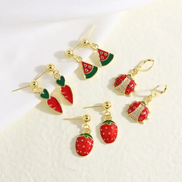 Wholesale 1 Pair Modern Style Simple Style Fruit Plating Inlay Copper Zircon 18K Gold Plated Earrings