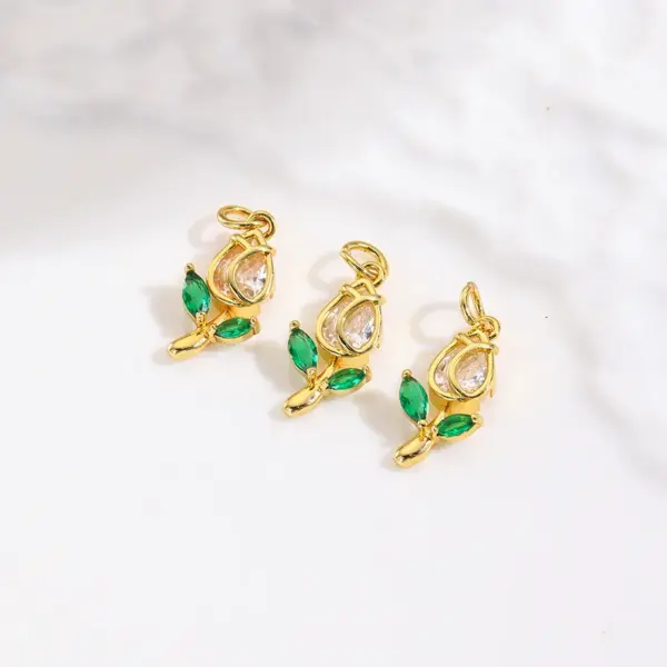 oly-580cb1e8bf192b8ae92877e1e5983440 Wholesale Copper Platinum Plated Smooth Zircon Rose Flower Tulip Pendant DIY Jewelry Hanging Bracelet Earring Accessories Chain Spacer Princess Style Gorgeous Cute Pastoral Romantic