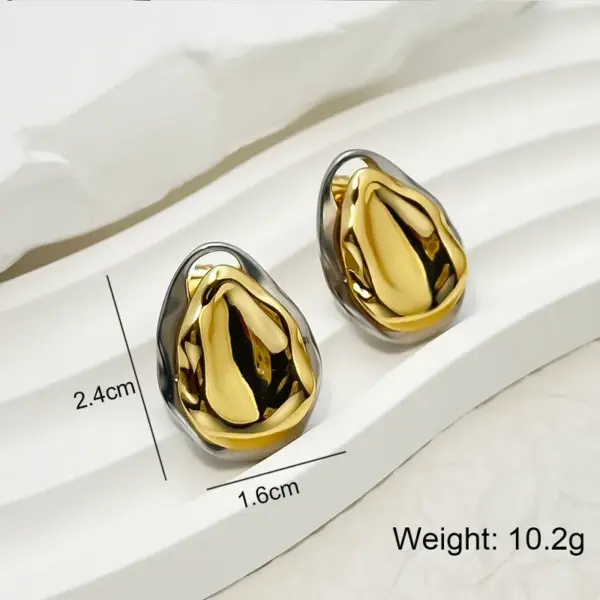 Wholesale Double Layer Gold And Silver Color Stainless Steel Electroplated 18K Gold Plated Waterdrop Shaped Women's Fashion Earrings