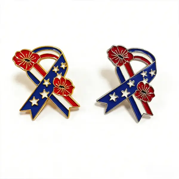 Wholesale Electroplated Alloy Flowers Pin, Flag Brooches For American National Day