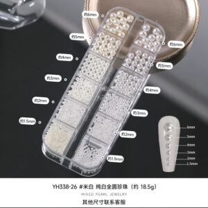 High-brightness three-dimensional mixed round pearls (white + off-white)