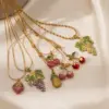 Wholesale Unisex Fruit Enamel Necklace In 304 Stainless Steel With 18K Real Gold Plated PVD Coated Cable Chain