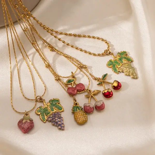 Wholesale Unisex Fruit Enamel Necklace In 304 Stainless Steel With 18K Real Gold Plated PVD Coated Cable Chain