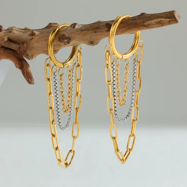 Wholesale Gold Stainless Steel Tassel Earrings Women's Jewelry Daily Wear Holiday Date Simple Classic Style Vacuum Plated 18K Gold