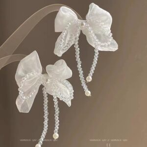 Fabric bow water drop earrings