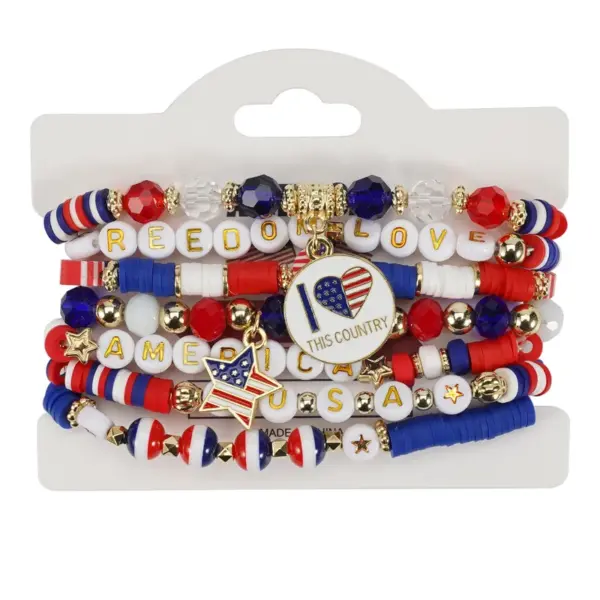Wholesale New American Flag Bracelet American Independence Day Veterans Day Bracelet Patriotic Gifts Elastic Bracelet