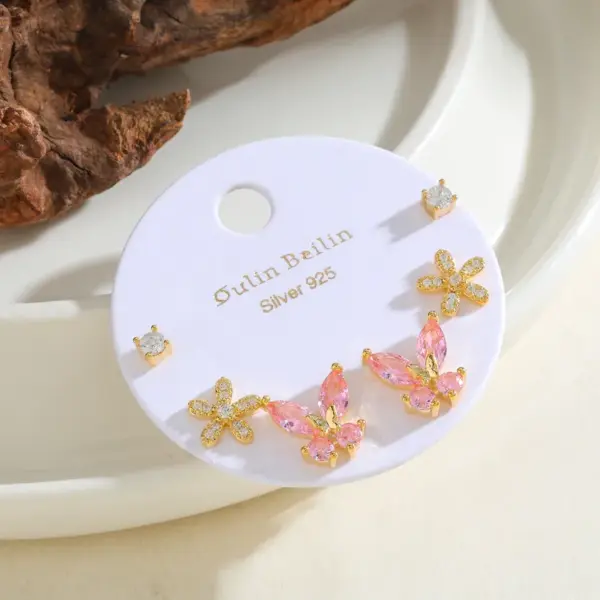 Wholesale 14K Gold Plated Copper Zircon Flower Butterfly Inlaid Earrings For Women Daily Selfie Festival Suitable