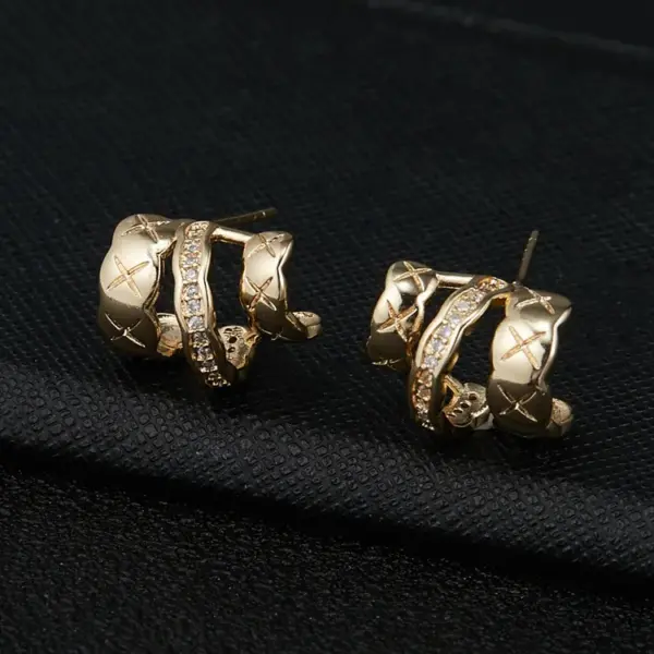 Wholesale Geometric Stud Earrings Featuring 14K Real Gold Plated Copper With Artificial Pearl Inlay And 925 Sterling Silver Posts