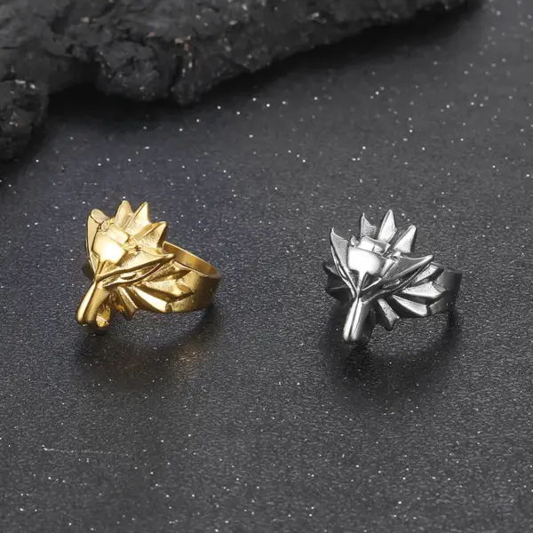 Wholesale 304 Stainless Steel Wolf Head PVD Coated 18K Real Gold Plated Simple Style Waterproof Non Tarnish Polishing Rings